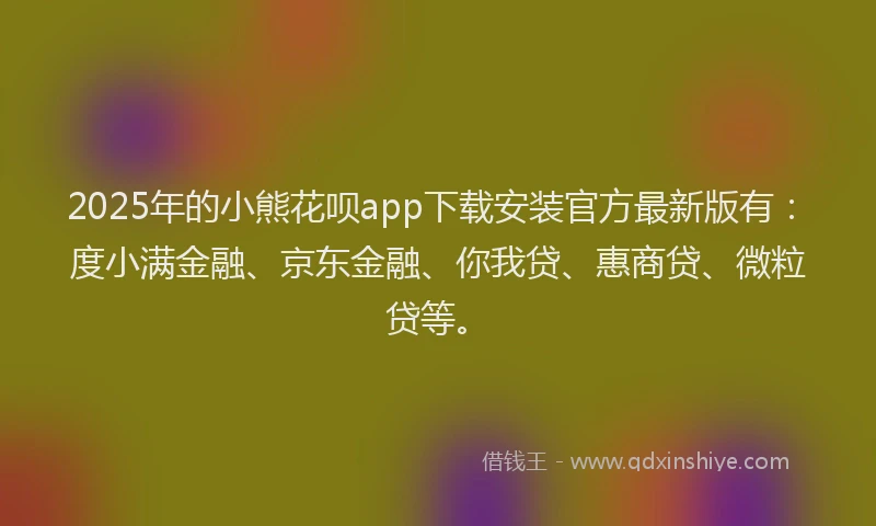 2025年的小熊花呗app下载安装官方最新版有：度小满金融、京东金融、你我贷、惠商贷、微粒贷等。