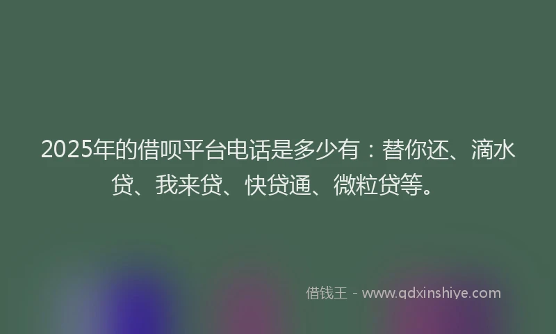 2025年的借呗平台电话是多少有：替你还、滴水贷、我来贷、快贷通、微粒贷等。