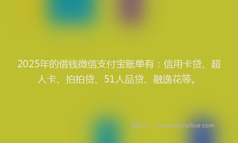 2025年的借钱微信支付宝账单有：信用卡贷、超人卡、拍拍贷、51人品贷、融逸花等。