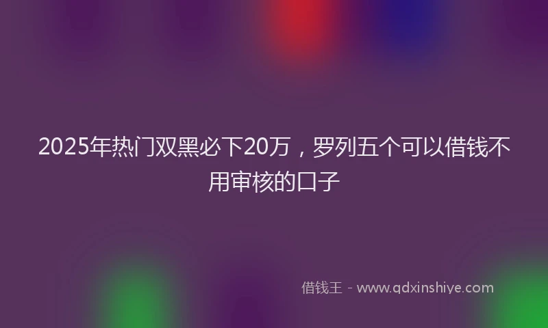 2025年热门双黑必下20万，罗列五个可以借钱不用审核的口子
