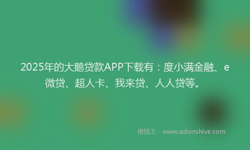 2025年的大鹅贷款APP下载有：度小满金融、e微贷、超人卡、我来贷、人人贷等。