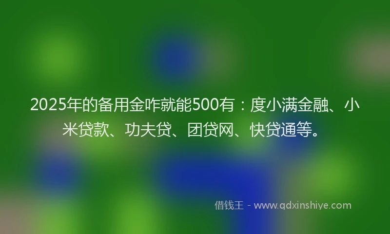 2025年的备用金咋就能500有：度小满金融、小米贷款、功夫贷、团贷网、快贷通等。