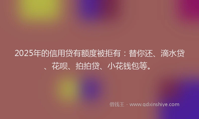 2025年的信用贷有额度被拒有：替你还、滴水贷、花呗、拍拍贷、小花钱包等。