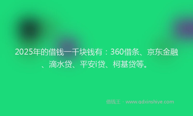 2025年的借钱一千块钱有：360借条、京东金融、滴水贷、平安i贷、柯基贷等。