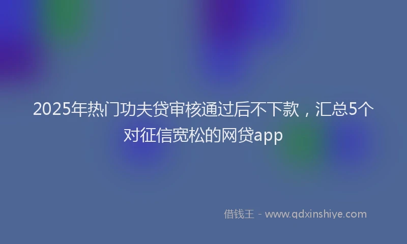 2025年热门功夫贷审核通过后不下款，汇总5个对征信宽松的网贷app
