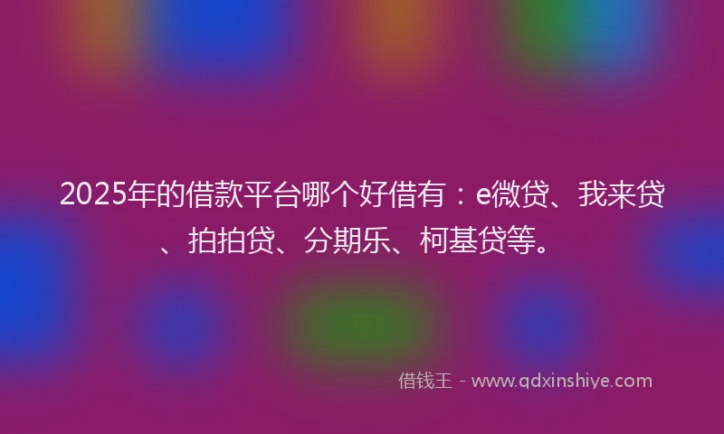 2025年的借款平台哪个好借有：e微贷、我来贷、拍拍贷、分期乐、柯基贷等。