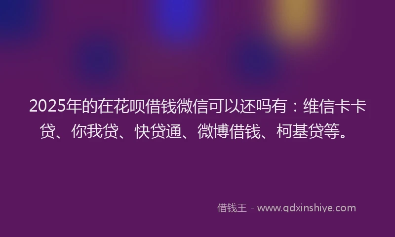 2025年的在花呗借钱微信可以还吗有：维信卡卡贷、你我贷、快贷通、微博借钱、柯基贷等。