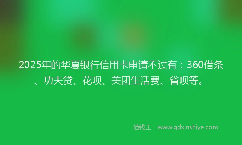2025年的华夏银行信用卡申请不过有：360借条、功夫贷、花呗、美团生活费、省呗等。