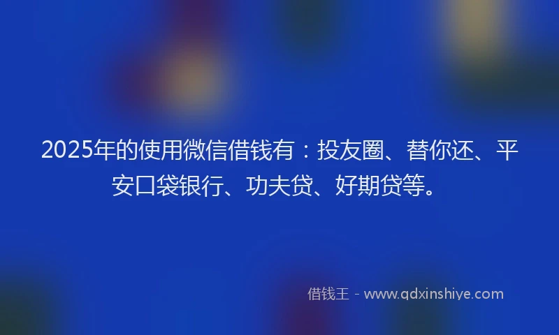 2025年的使用微信借钱有：投友圈、替你还、平安口袋银行、功夫贷、好期贷等。