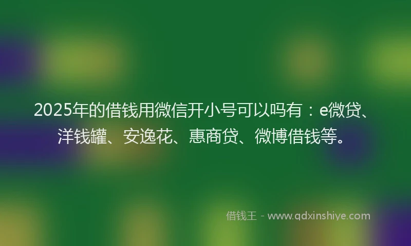 2025年的借钱用微信开小号可以吗有：e微贷、洋钱罐、安逸花、惠商贷、微博借钱等。