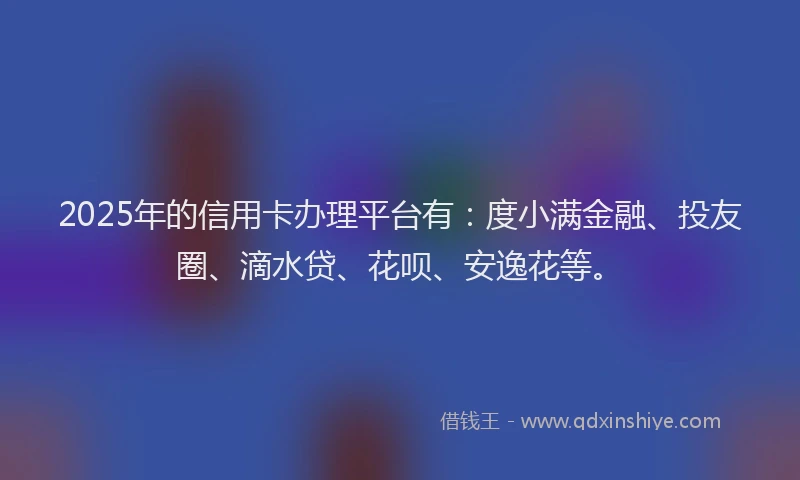 2025年的信用卡办理平台有：度小满金融、投友圈、滴水贷、花呗、安逸花等。