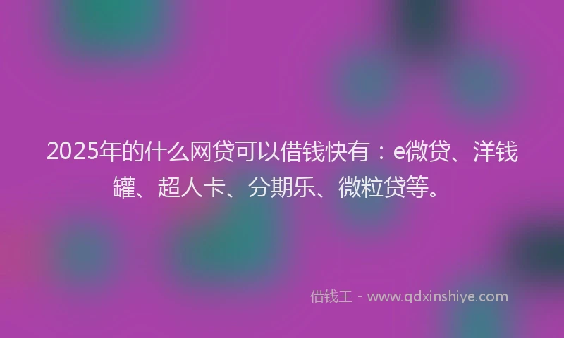 2025年的什么网贷可以借钱快有：e微贷、洋钱罐、超人卡、分期乐、微粒贷等。