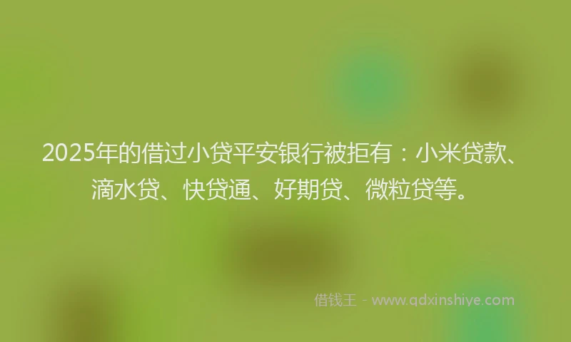 2025年的借过小贷平安银行被拒有：小米贷款、滴水贷、快贷通、好期贷、微粒贷等。