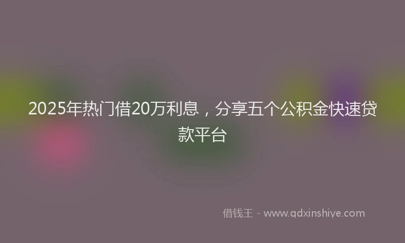 2025年热门借20万利息，分享五个公积金快速贷款平台