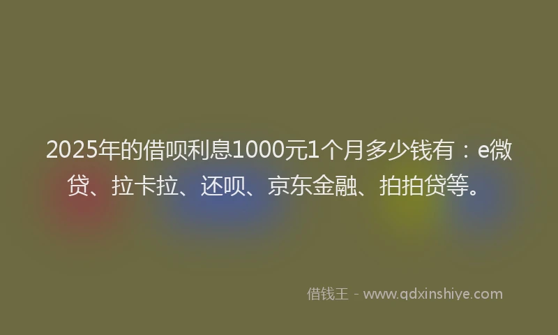 2025年的借呗利息1000元1个月多少钱有：e微贷、拉卡拉、还呗、京东金融、拍拍贷等。