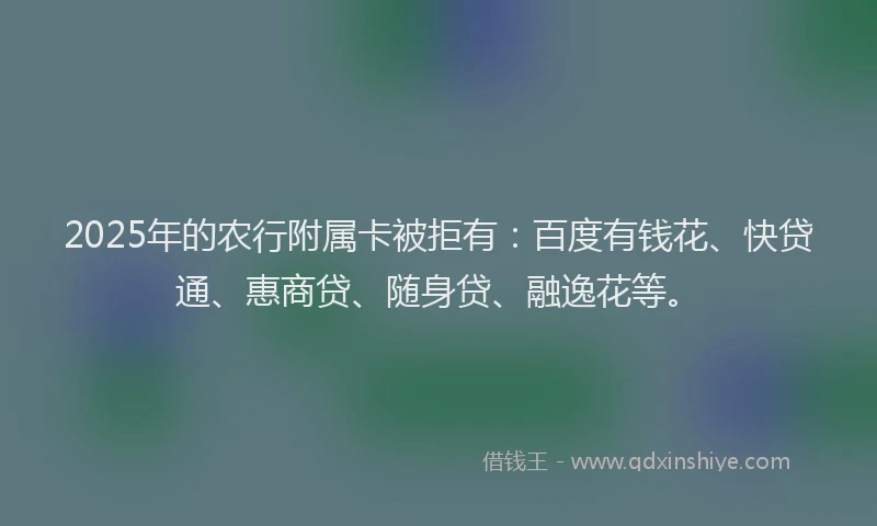 2025年的农行附属卡被拒有：百度有钱花、快贷通、惠商贷、随身贷、融逸花等。