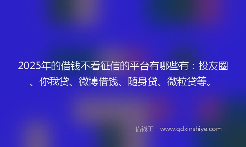 2025年的借钱不看征信的平台有哪些有：投友圈、你我贷、微博借钱、随身贷、微粒贷等。
