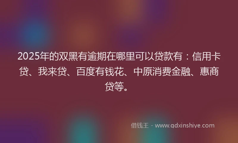 2025年的双黑有逾期在哪里可以贷款有：信用卡贷、我来贷、百度有钱花、中原消费金融、惠商贷等。