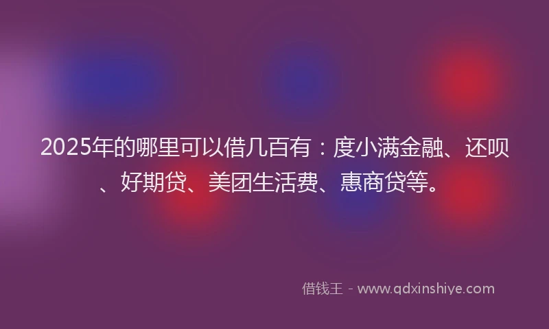 2025年的哪里可以借几百有：度小满金融、还呗、好期贷、美团生活费、惠商贷等。