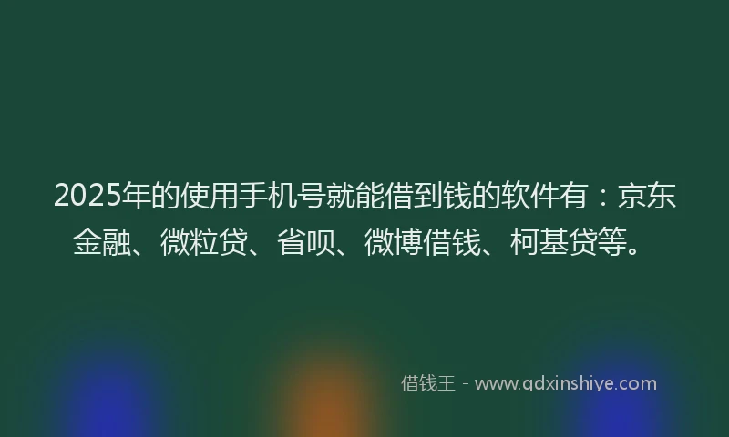 2025年的使用手机号就能借到钱的软件有：京东金融、微粒贷、省呗、微博借钱、柯基贷等。