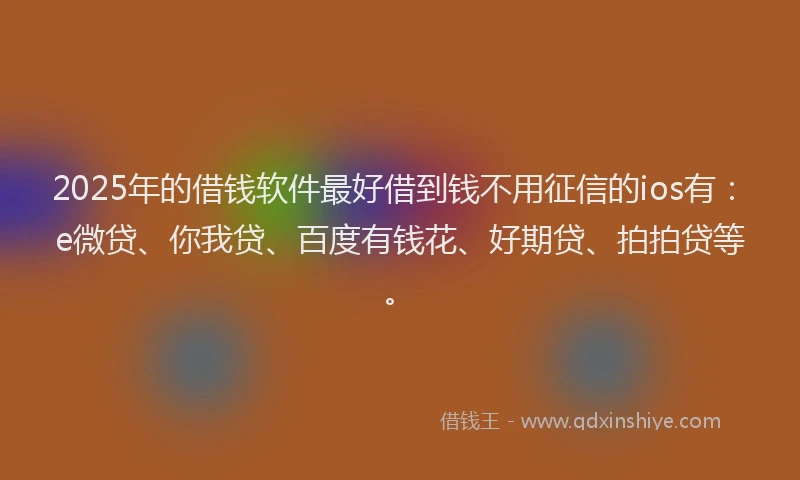 2025年的借钱软件最好借到钱不用征信的ios有：e微贷、你我贷、百度有钱花、好期贷、拍拍贷等。