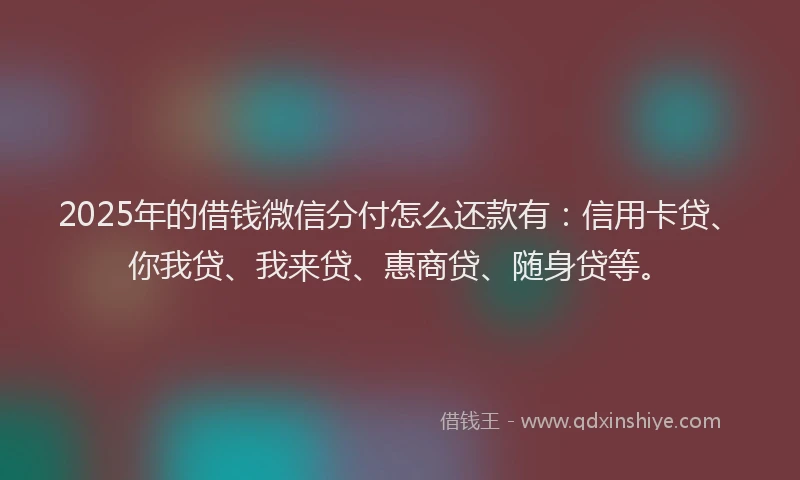 2025年的借钱微信分付怎么还款有：信用卡贷、你我贷、我来贷、惠商贷、随身贷等。