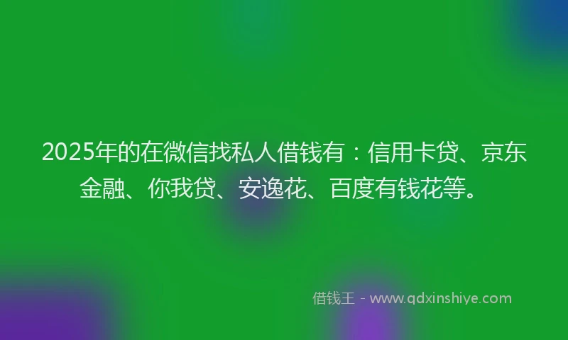 2025年的在微信找私人借钱有：信用卡贷、京东金融、你我贷、安逸花、百度有钱花等。