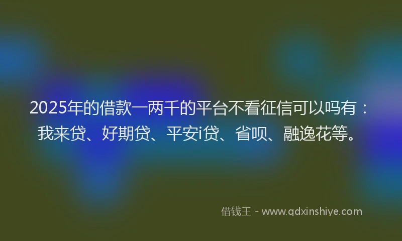 2025年的借款一两千的平台不看征信可以吗有：我来贷、好期贷、平安i贷、省呗、融逸花等。