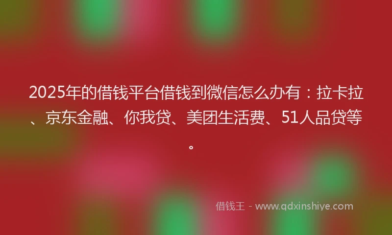 2025年的借钱平台借钱到微信怎么办有：拉卡拉、京东金融、你我贷、美团生活费、51人品贷等。
