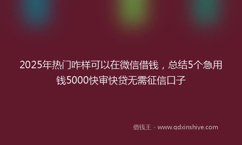 2025年热门咋样可以在微信借钱，总结5个急用钱5000快审快贷无需征信口子