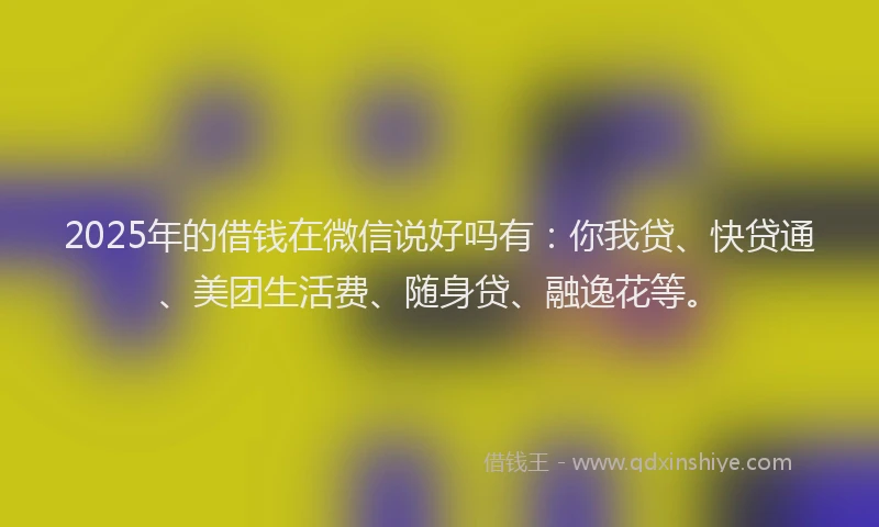 2025年的借钱在微信说好吗有：你我贷、快贷通、美团生活费、随身贷、融逸花等。