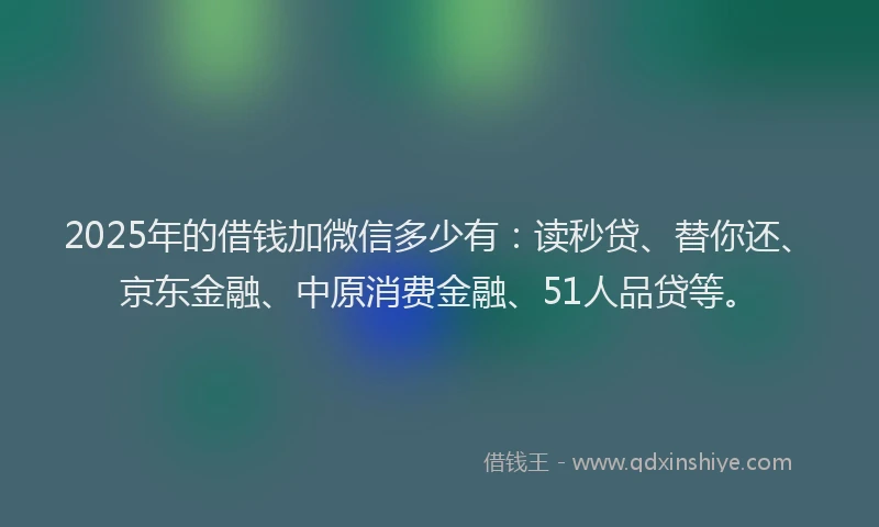2025年的借钱加微信多少有：读秒贷、替你还、京东金融、中原消费金融、51人品贷等。