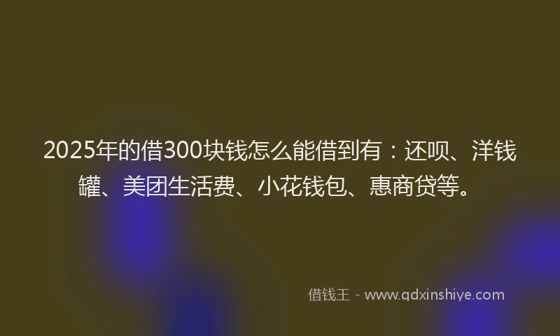 2025年的借300块钱怎么能借到有：还呗、洋钱罐、美团生活费、小花钱包、惠商贷等。