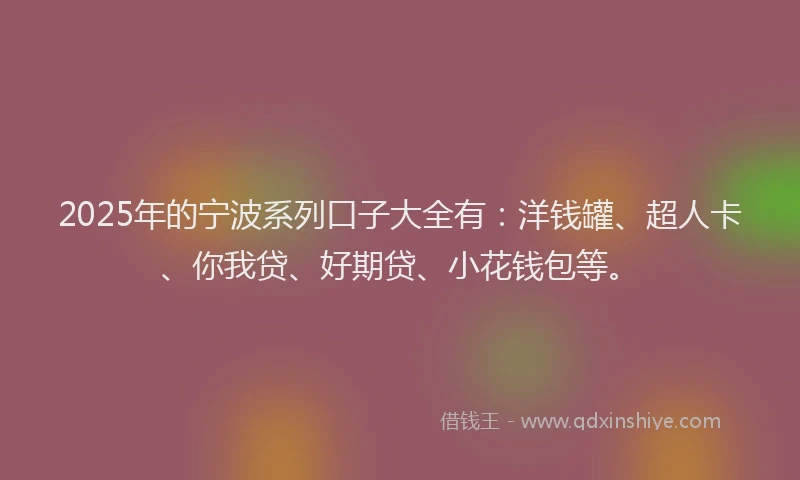 2025年的宁波系列口子大全有：洋钱罐、超人卡、你我贷、好期贷、小花钱包等。