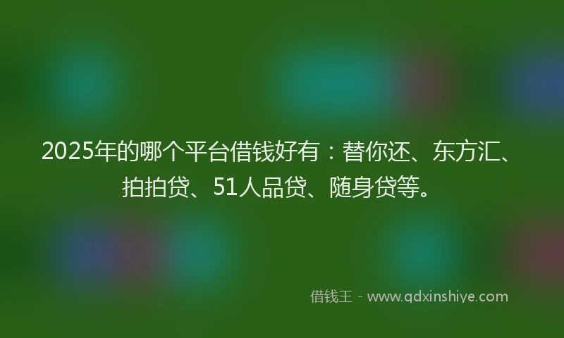 2025年的哪个平台借钱好有：替你还、东方汇、拍拍贷、51人品贷、随身贷等。