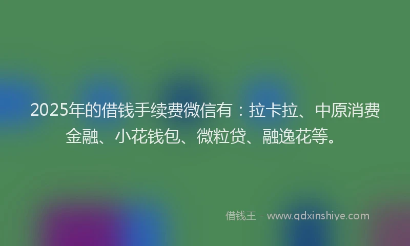 2025年的借钱手续费微信有：拉卡拉、中原消费金融、小花钱包、微粒贷、融逸花等。