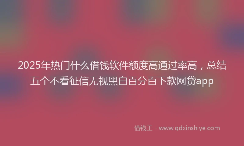 2025年热门什么借钱软件额度高通过率高，总结五个不看征信无视黑白百分百下款网贷app