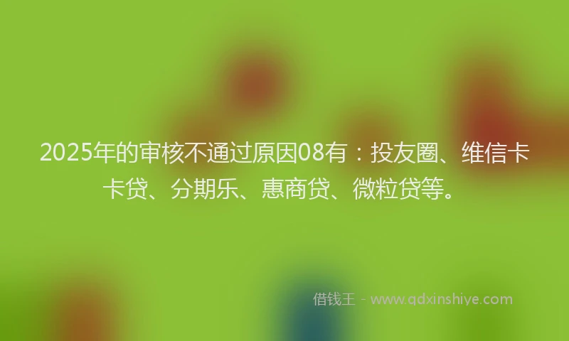 2025年的审核不通过原因08有：投友圈、维信卡卡贷、分期乐、惠商贷、微粒贷等。