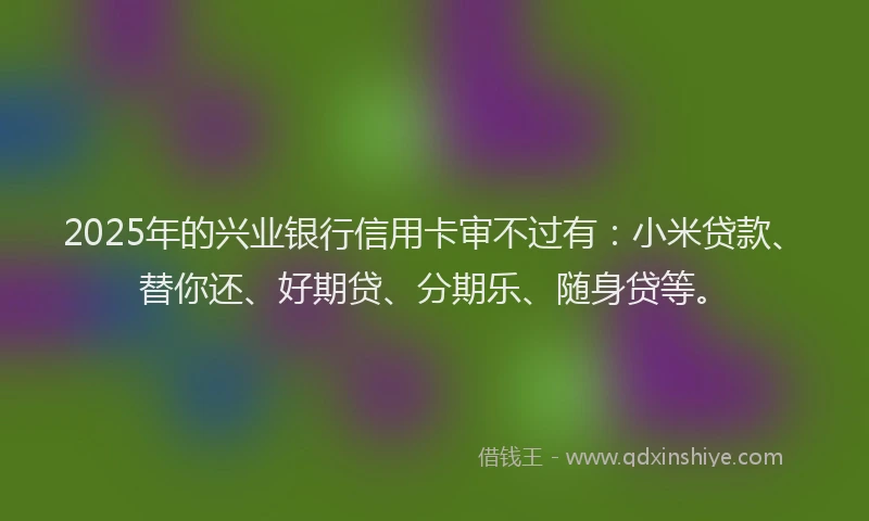 2025年的兴业银行信用卡审不过有：小米贷款、替你还、好期贷、分期乐、随身贷等。