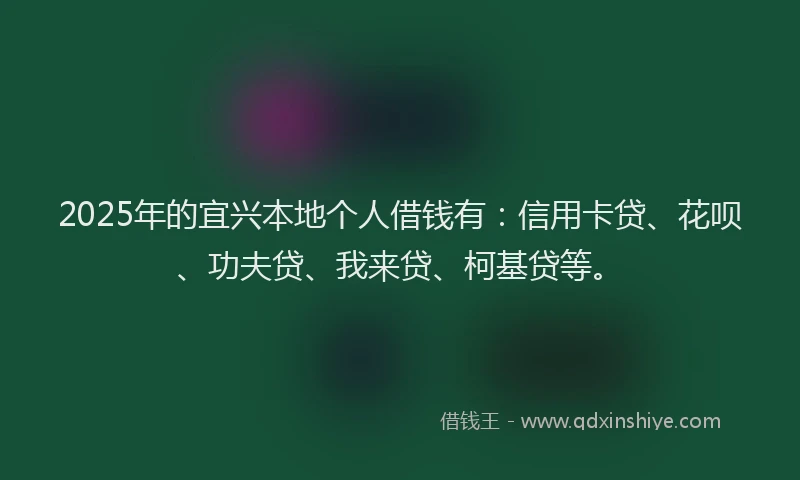 2025年的宜兴本地个人借钱有：信用卡贷、花呗、功夫贷、我来贷、柯基贷等。