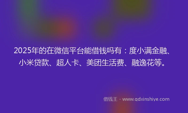 2025年的在微信平台能借钱吗有：度小满金融、小米贷款、超人卡、美团生活费、融逸花等。