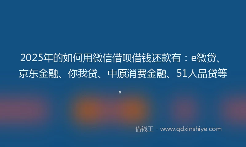 2025年的如何用微信借呗借钱还款有：e微贷、京东金融、你我贷、中原消费金融、51人品贷等。