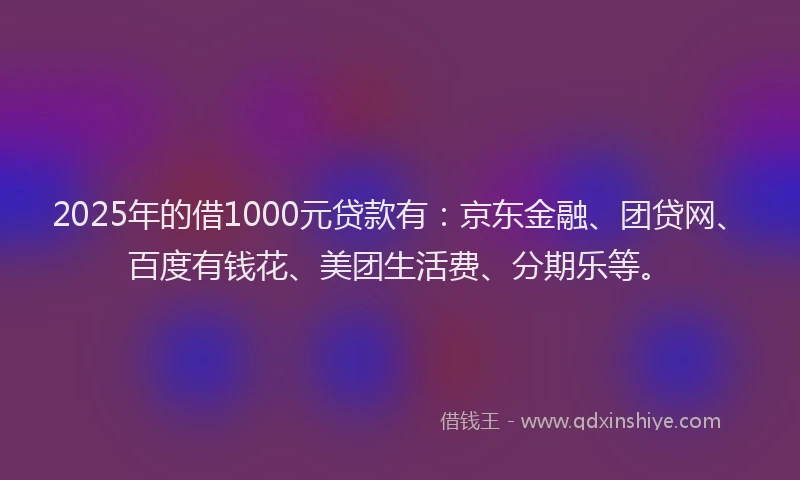 2025年的借1000元贷款有：京东金融、团贷网、百度有钱花、美团生活费、分期乐等。