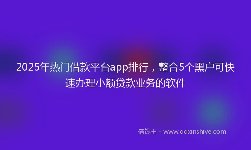 2025年热门借款平台app排行，整合5个黑户可快速办理小额贷款业务的软件