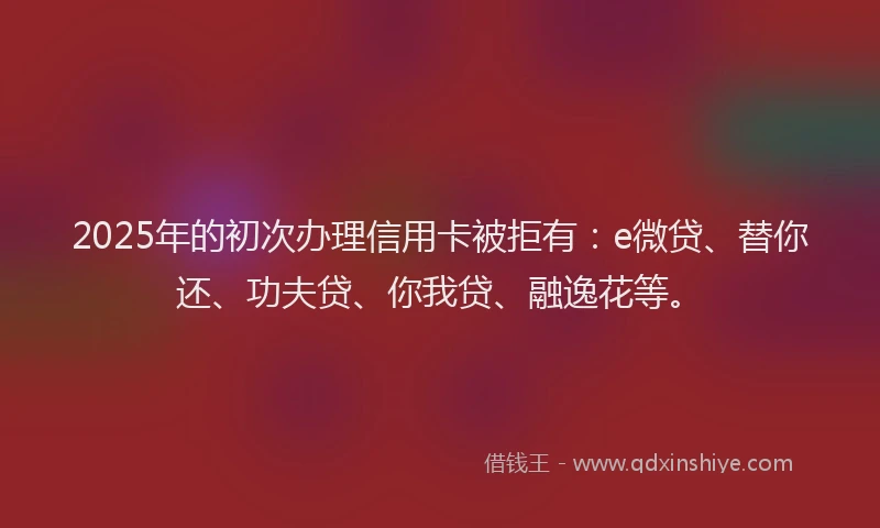 2025年的初次办理信用卡被拒有：e微贷、替你还、功夫贷、你我贷、融逸花等。