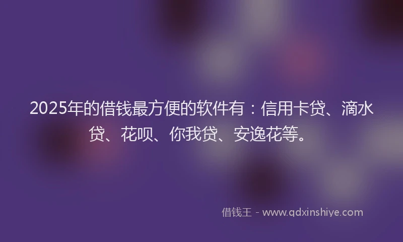 2025年的借钱最方便的软件有：信用卡贷、滴水贷、花呗、你我贷、安逸花等。