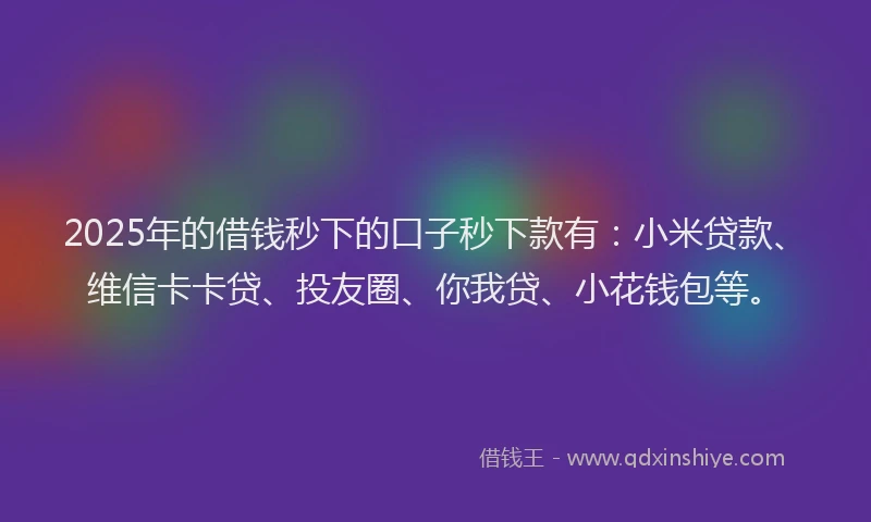 2025年的借钱秒下的口子秒下款有：小米贷款、维信卡卡贷、投友圈、你我贷、小花钱包等。