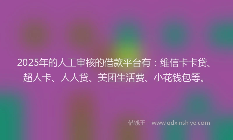 2025年的人工审核的借款平台有：维信卡卡贷、超人卡、人人贷、美团生活费、小花钱包等。