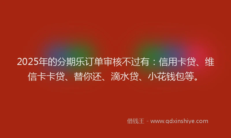 2025年的分期乐订单审核不过有：信用卡贷、维信卡卡贷、替你还、滴水贷、小花钱包等。