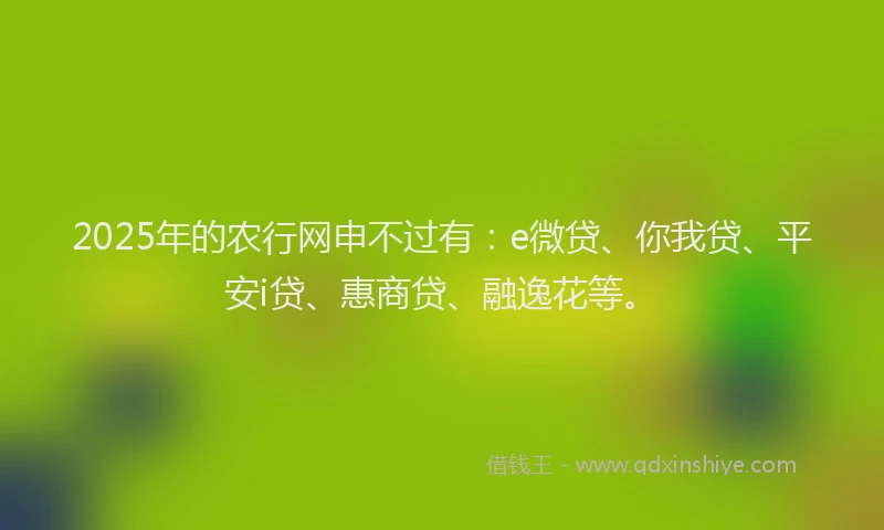 2025年的农行网申不过有：e微贷、你我贷、平安i贷、惠商贷、融逸花等。